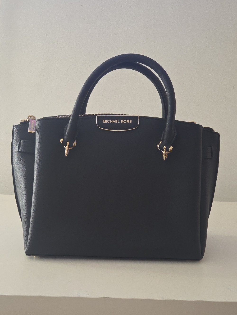 Michael Kors Black Leather Satchel with Gold Hardware